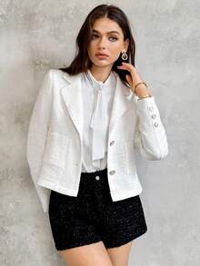 SHEIN Unity 适合日常穿着的优雅白色西装外套 - 白色 - 查看 1