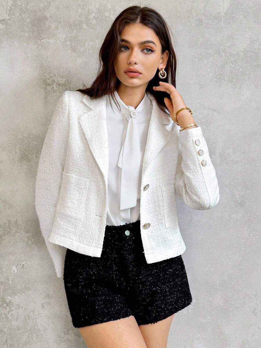 SHEIN Unity 适合日常穿着的优雅白色西装外套 - 白色 - 查看 1