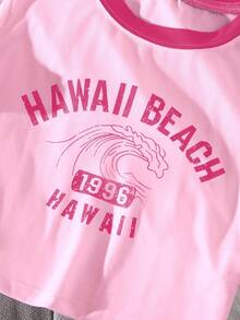 Chiquease 航海休闲假日图案 T 恤，百搭 - 玫紅色 - 查看 3