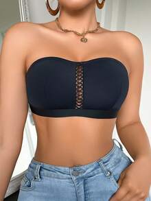 1pc Minimalist Solid Color Hollow Comfortable Bralette For Women