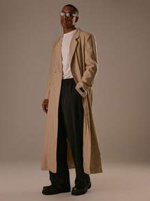 Musero Oversized Pinstripe 3D Embroidery Patch Overcoat Jacket Padded Shoulders Detailing Fall/Autumn Winter