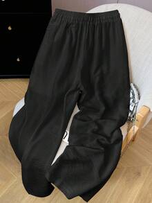 Jouncy 女式抽绳腰带骑士印花口袋宽腿宽松常规裤 - 黑色 - 查看 2