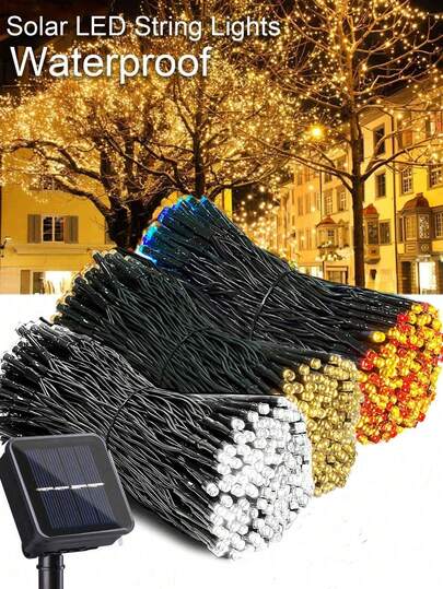 1 قطعة أضواء سلسلة شمسية خارجية مقاومة للماء 22م/12م/7م/5م ، 20/50/100/200 مصباح LED تعمل بالطاقة الشمسية مع 8 أوضاع إضاءة لديكور الحديقة والفناء والسياج وشجرة عيد الميلاد، أضواء جنية ذات إضاءة دافئة بيضاء/متعددة الألوان (ملونة)/بيضاء للأشجار الخارجية والفناء والحفلات والمنزل والحديقة والتخييم وديكور العطلات