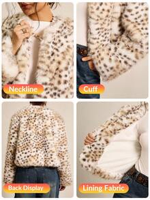 SHEIN LUNE Abrigo corto de manga larga con forro de piel sintética para mujer de talla grande, adecuado para un estilo de oficina sexy, baile, San Valentín, crucero, viajes, negocios, vintage, fiesta, vacaciones, salida, dinero antiguo, capas ricas, cita, reunión, minimalismo, cumpleaños, evento formal, chica sexy, Ibiza, Nashville, vacaciones, recatado, elegante, casual, compras, ropa de calle, salir, que favorece tu figura, mostrando tu impresionante figura en otoño e invierno con estampado de leopardo - Multicolor - Ver 3