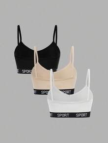 Bộ 3 áo bralette co giãn họa tiết chữ tối giản cho bé gái tuổi teen - Nhiều màu - Xem 2