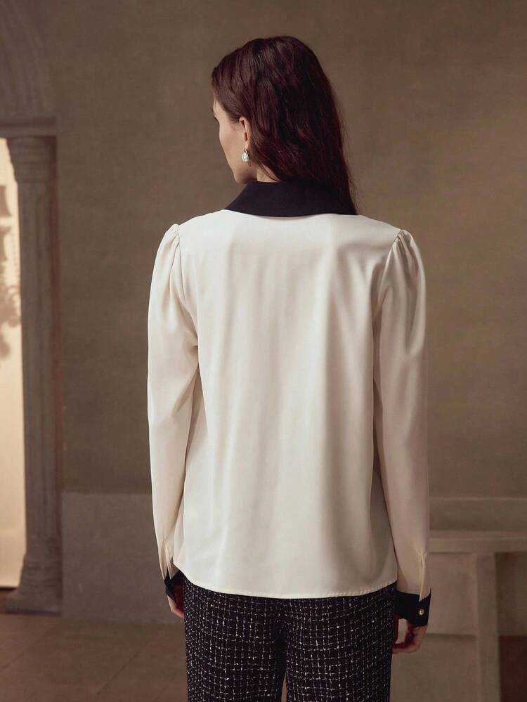 COLORBLOCK BOW DETAIL BLOUSE