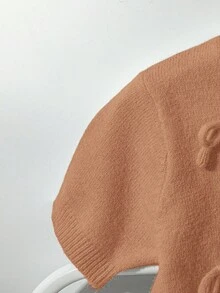 GlowEve Áo len tay ngắn họa tiết nơ đơn giản dễ thương dành cho nữ, mùa thu - Màu vàng - Xem 4