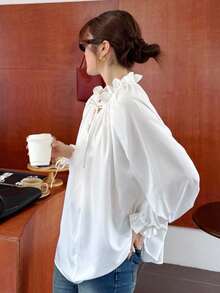 K-Vae 女士秋冬白色荷叶边宽松衬衫，韩版风格，万圣节服装，别致秋季