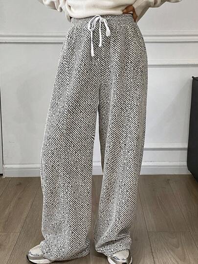 Livesso Women's Loose Business Casual Plaid & Striped Straight Leg Pants, Suitable For Commuting, Autumn/Winter