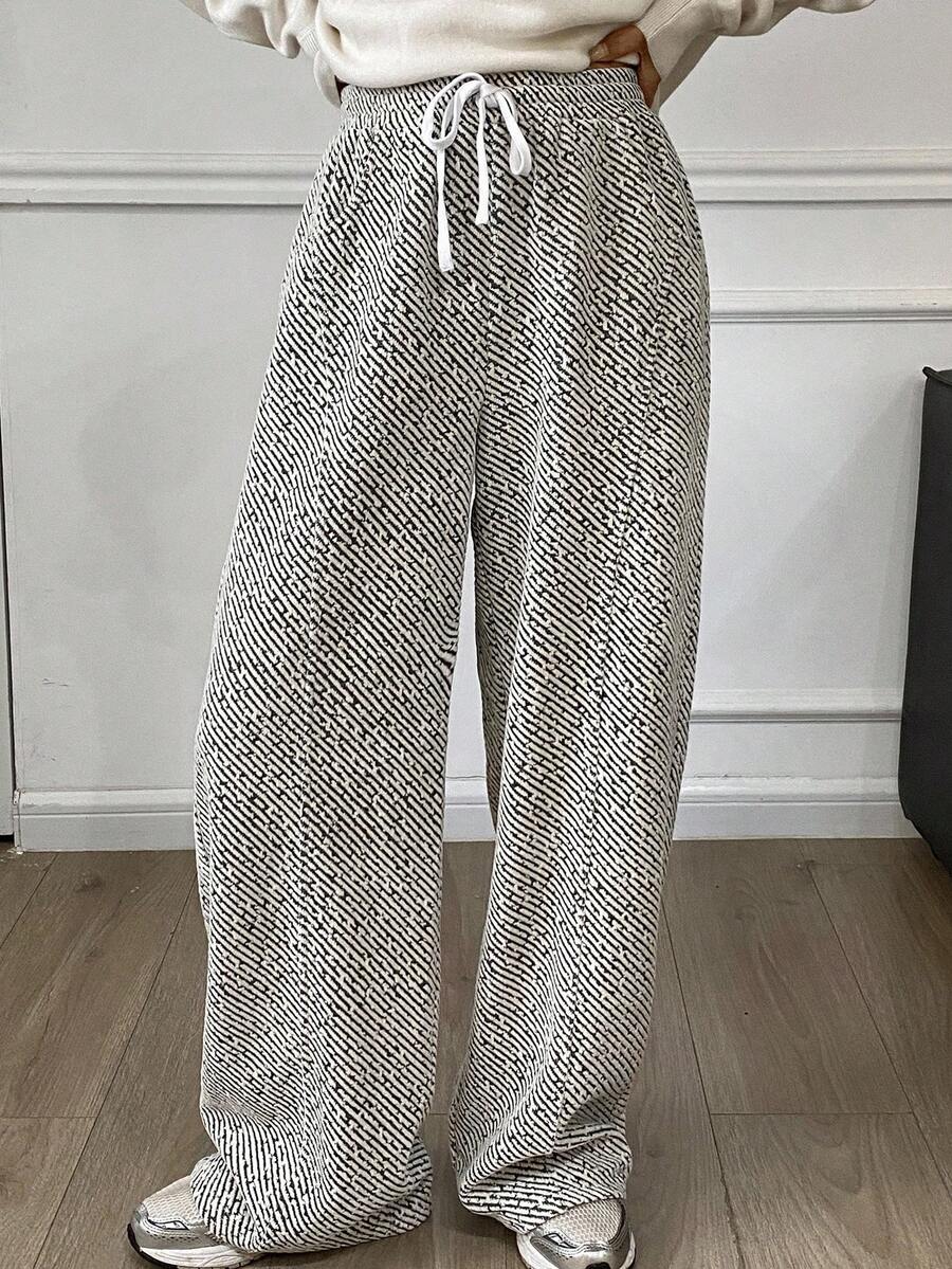 Livesso 女士宽松商务休闲格纹条纹直筒裤，适合通勤，秋冬