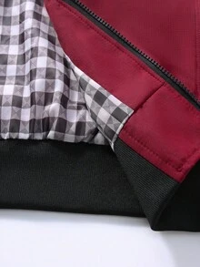 Calvornis Áo khoác nam tay dài có khóa kéo màu tương phản rộng rãi, phong cách Old Money, mùa thu - Màu Đỏ Sâu - Xem 6