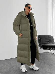 EURMUSE Contrast Hook And Loop Detailed Premium Quality Maxi Lenght Puffer Wintercoat - Mocha Brown - View 3