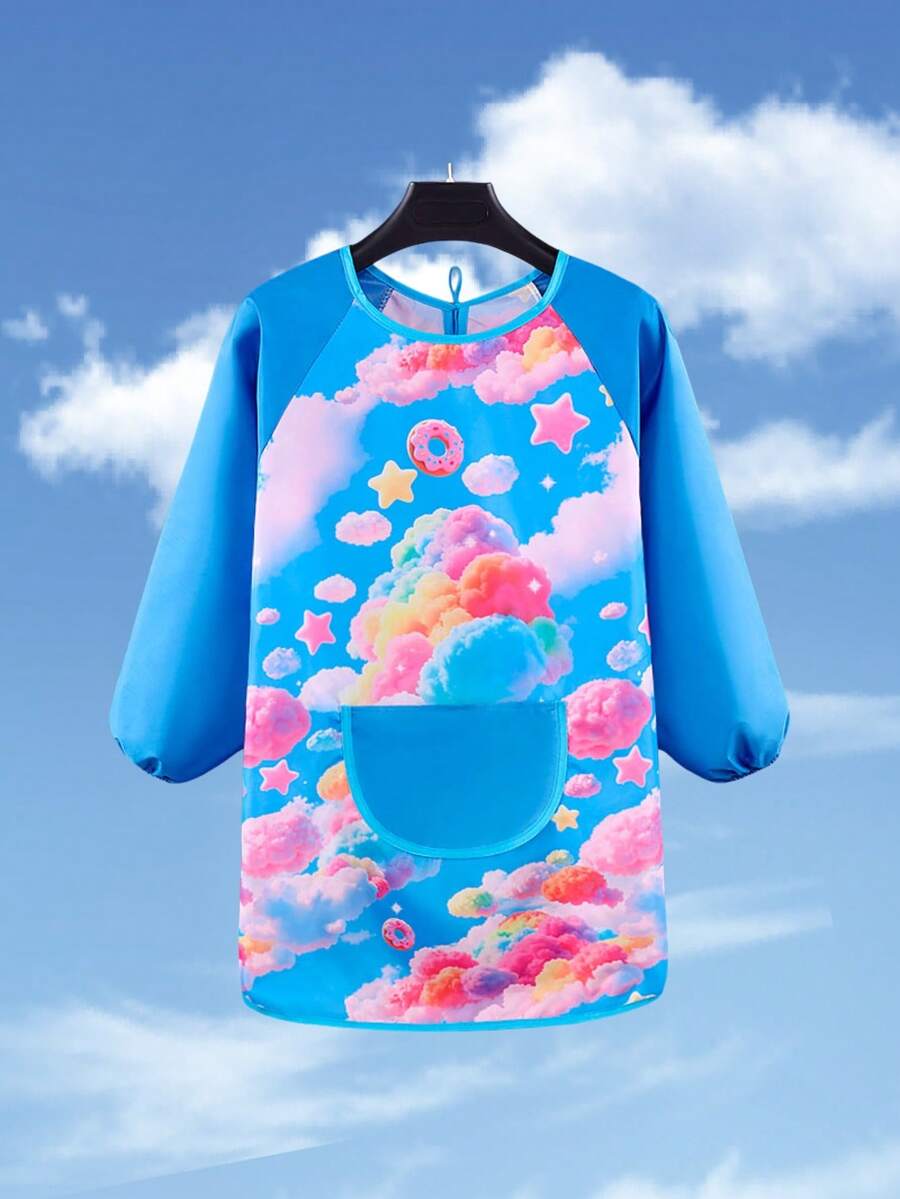SHEIN 1pc Waterproof & Stain-Resistant Long Sleeve Art Smock Apron Unisex Reversible Painting Smock For Kids & Adults With Unique Abstract Print Full Arm Protection For Acrylics, Clay, Cooking Artist, Pottery Studio, Preschool Classroom Essential Splatter-Proof Wearable Canvas (S-XL, Wipe Clean, Random Design) - Caiyun - Blue Sleeve - View 1