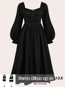 SHEIN CURVE+ Váy chắp vá buộc dây dài cỡ lớn - màu đen - Xem 1