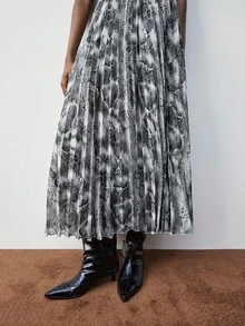 Maija Váy xếp ly họa tiết da rắn cạp cao dành cho nữ trang phục Halloween dành cho khách dự tiệc cưới ấm cúng mùa thu đông 2025 dành cho nữ đi biển Bộ sưu tập thời trang dành cho nữ - Nhiều màu - Xem 8