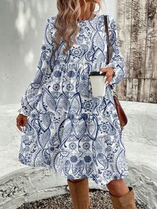 EMERY ROSE Women Multicolor Fabric Long Sleeve Knee Length Midi Dress With Paisley Print For Casual Wear