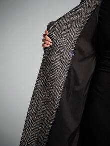 SHEIN BAE Large Lapel Patterned Double-Breasted Long Overcoat, Long Coat Women, Trench Coat Women, Wool Coat Women,Coarse Twill Wool Coat,Elegant Casual Coat In Fall/Winter - Black and White - View 8