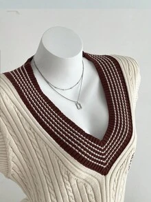 SHEIN Unity 女式休闲学院风徽章刺绣针织背心，秋冬 - 彩色 - 查看 4