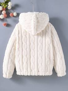 SHEIN 少女白色蓬松夹克，冬季，柔软毛绒材质，长款设计，舒适合身，经典白色 - 白色 - 查看 2