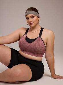 Rhythm Era 大码运动文胸，酒红色，固定罩杯，可调节肩带和腰带扣，支撑背部设计