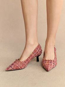 Rosivie Giày cao gót hở mũi cho nữ, màu đen, họa tiết chắp vá, thanh lịch khi đi làm, đi làm, giày trang trí khóa bên hông thời trang - Nhiều màu - Xem 4