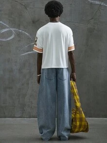 Manfinity ZONE917 Street Fashion Colorblock Number 22 Print Boxy Oversized Short T-Shirt Men's Cropped Tops, 22 Jersey Shirt, Jerseys For Men Y2k, Men Oversized Crop Printed - White - View 8