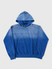 ROMWE MEN Street Life Sudadera con capucha con estampado de cebra lavado vintage para hombres, adecuada para uso diario, otoño/invierno - Azul - Ver 3