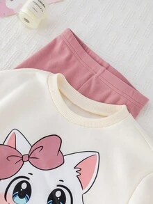 Cozy Pixies 2 pezzi Set di felpa girocollo a maniche lunghe con motivo carino per bambina e leggings in colore unito con vita elastica, autunno/inverno