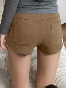 DAZY 女式高腰弹力修身灰色短裤秋季