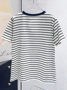 INAWLY 大码女式夏季休闲修身T恤，骑马和条纹印花 - 白色 - 查看 2