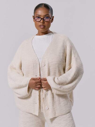 MUSERA Cárdigan de punto acanalado con cuello en V y abotonado, talla grande, para otoño, invierno, vuelta al colegio, lindo, diario, casual, club de café, otoño, invierno, otoño, fiesta de noche, elegante, Navidad