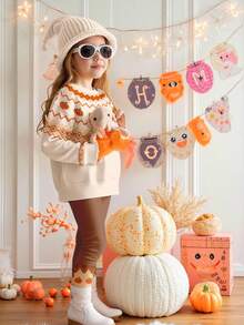 SHEIN Bộ đồ Happikins màu kem và cam họa tiết bí ngô Fair Isle dễ thương "Mùa bí ngô! Không khí mùa thu" gồm áo nỉ dài tay cổ tròn dày dặn mềm mại và quần legging cho bé gái, trang phục mùa thu, thoải mái dễ chịu, nhiều lớp áo mùa thu cho bé gái, trẻ em sành điệu, trang phục thường ngày, quần áo in hình cho bé, quần áo mùa thu, thích hợp cho ở nhà, nông trại, dã ngoại, tiệc Halloween, Lễ Tạ ơn và mùa đông. - Nhiều màu - Xem 6