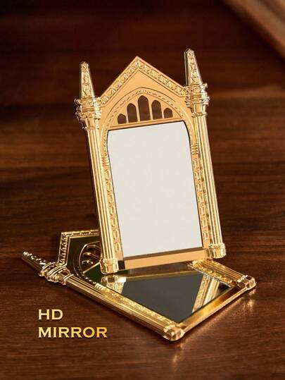 HARRY POTTER X SHEIN Fashionable Zinc Alloy Gold The Mirror Of Erised Handheld Mirror, Compact Makeup Mirror, Suitable For Lipstick Application And Touch-Ups, Portable,High DefinitionCompact Vanity Mirror, Pocket Mirror, Small Mirror,Mini Mirror