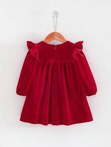 Cozy Pixies Baby Girl Thermal Lined Long Sleeve Dress, Burgundy, Suitable For Autumn/Winter