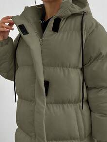 EURMUSE Contrast Hook And Loop Detailed Premium Quality Maxi Lenght Puffer Wintercoat - Mocha Brown - View 6
