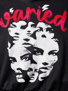 SHEIN 2 件儿童/青少年男童休闲日常百搭舒适街头风格图案印花连帽运动衫和宽松运动裤套装 - 黑色 - 查看 6