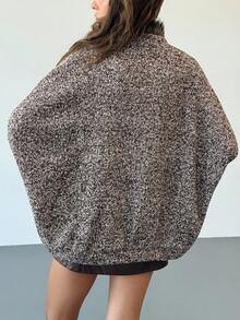 Aloruh Women's Casual Bat Wing Sleeve Patchwork Furry Trim Open Front Jacket, Autumn/Winter - Grey - View 2
