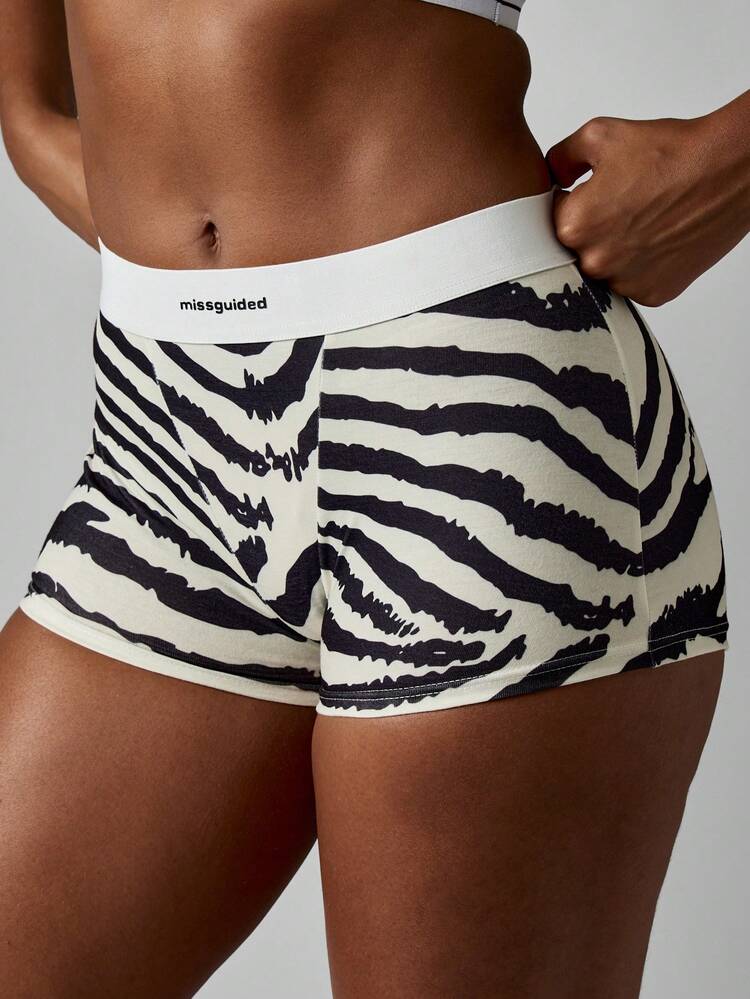 MISSGUIDED Animal Print Boyshort High Waist Underwear Elastic Band Wide Waistband Brief Comfortable Loungewear Stretch Underwear