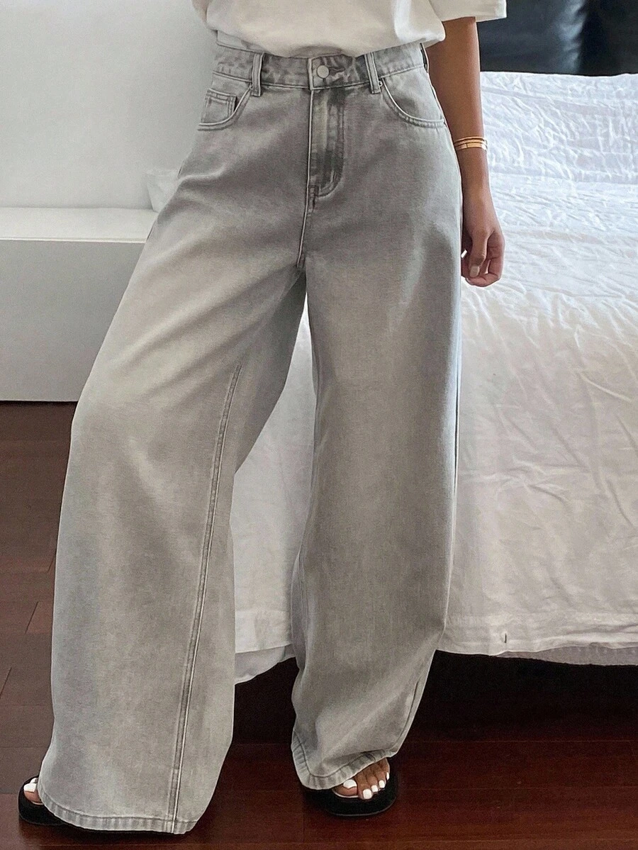 Livesso 女式夏季宽松休闲破洞牛仔裤 - 灰色 - 查看 1