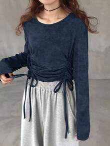 FRIFUL Áo thun dài tay cổ điển thường ngày dành cho nữ, mùa thu - Màu xanh hải quân - Xem 4