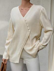 CLARA VERO Casual Baggy Asymmetrical Asymmetric Button Cardigan Sweater For Women, Unique Knitted Top For Autumn/Winter,Long Cardigans Woman,Petite Cardigans,Cardigans - White - View 1