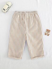 Cozy Pixies Baby Boy Elastic Waist Casual Pants With Decorative Ribbon, Comfortable & Versatile Fall