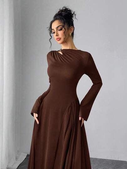 Modelyn 女士优雅孔雀蓝褶饰喇叭裙