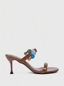 CUCCOO SZL Women's Chic Minimalist Black Thong Open Toe High Heel Sandals, Suitable For Commuting, Dating, Party, Wedding, Holiday - Brown - View 1