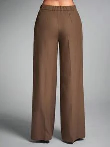 SHEIN BAE Damskie spodnie biurowe w jednolitym kolorze z wysokim stanem i szerokimi nogawkami, luźne, codzienne, brązowe spodnie damskie, spodnie damskie, stroje do pracy, strój biurowy, spodnie robocze na jesień/zimę - Kolor khaki - Zobacz 2