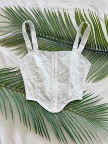 Soleia 女士不对称下摆无袖提花梭织前开襟纽扣上衣，适合度假、派对、圣诞节、约会、波西米亚风等场合。 - 白色 - 查看 4