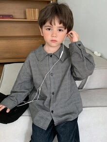 DAZY 秋季幼儿男童休闲宽松条纹衬衫 - 灰色 - 查看 6