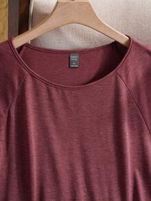 Rusticease Áo thun tay ngắn màu trơn cỡ lớn, thoải mái và thời trang để mặc hàng ngày, mùa hè, kỳ nghỉ, quà tặng cho mẹ, phong cách Bohemian, nghỉ xuân, tiệc tùng, đồng quê, mùa thu, mùa thu, mùa thu - Màu Đỏ Sâu - Xem 4