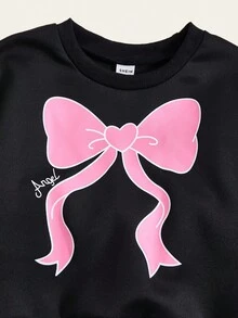 2pcs/Set Young Girl Casual Butterfly Print 2 In 1 Contrast Color T-Shirt And Sweatpants Set Fall Winter - Black - View 5