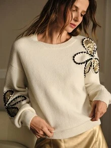 MOTF PREMIUM SUÉTER TIPO PULLOVER CON BORDADO DE LENTEJUELAS EN CONTRASTE - Albaricoque - Ver 8